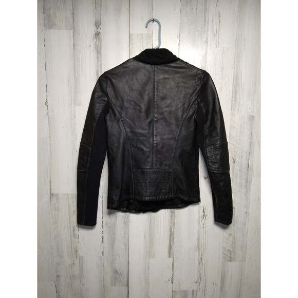TREASURE & BOND Black Leather Motorcycle Jacket, 2 Zip Pockets Size XS - Picture 5 of 9